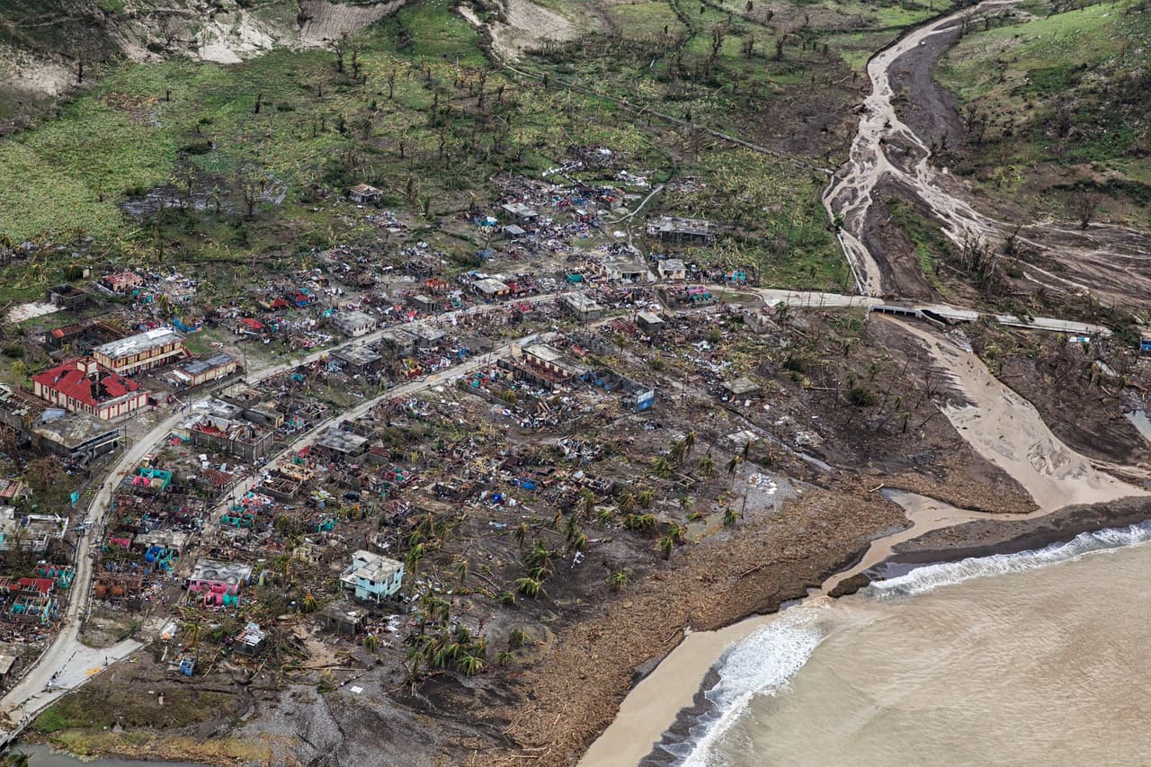 Small towns along the western coast of Haiti suffered extreme damage from storm surge during Hurricane Matthew. This photo was tweeted by a United Nations aerial survey.