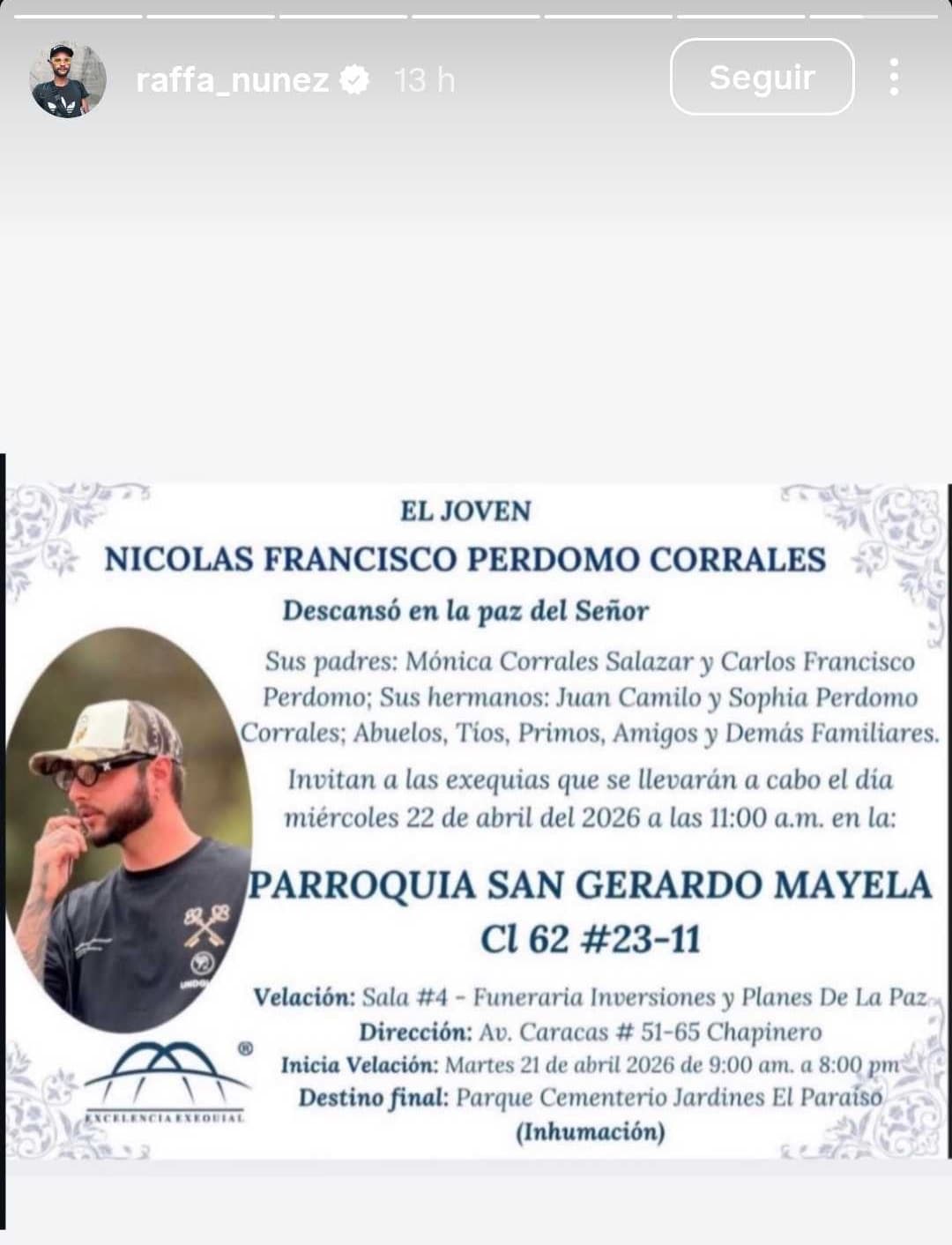 Este miércoles comenzarán las exequias en honor a Nicolás Francisco Perdomo, miembro del equipo de 'Sin senos sí hay paraíso' que murió tras ataque