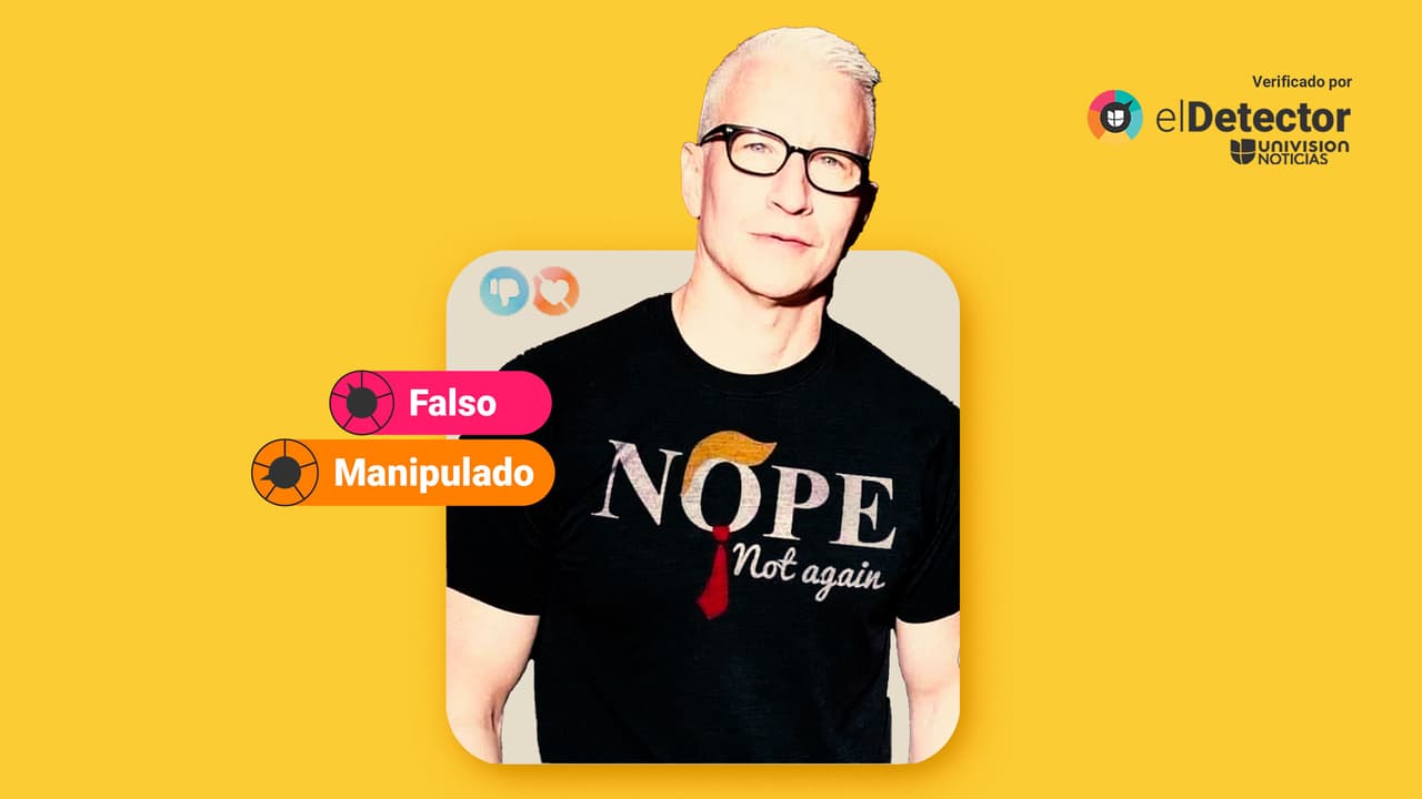 El presentador Anderson Cooper no usó esa camiseta en contra de Donald Trump: la foto está manipulada