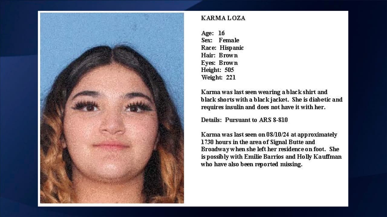 <b>Karma Loza</b>
<br>Tiene 16 años, con cabello castaño y ojos marrones. Mide 5'05" y pesa 221 libras. Fue vista por última vez con una camiseta negra y pantalones cortos negros. Karma es diabética y necesita insulina, que NO tiene consigo.