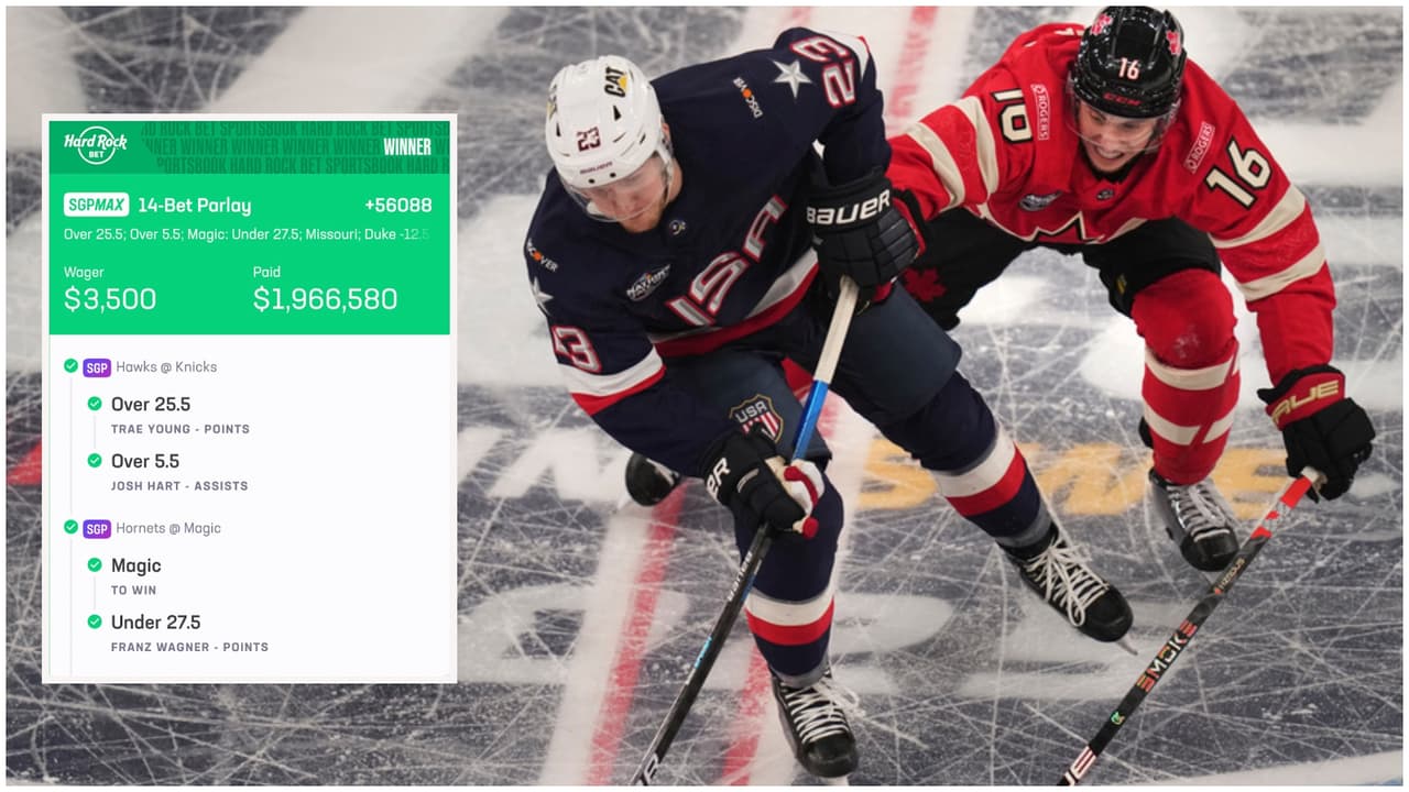 <h2 class="cms-H2-H2">3.- Anónimo (Apuesta: $3,500 | Ganancia: $1,966,580) - 2025, NBA y Hockey</h2>
<br>El 12 de febrero, una persona anónima de Orlando ganó una
<a href="https://www.hardrock.bet/news/bettor-hits-14-bet-parlay-worth-7-figures/" target="_blank">apuesta de 14 jugadas en Hard Rock Bet</a>. Según el informe, el afortunado realizó 14 combinadas, tanto de la NBA y como del hockey. La apuesta incluía un par de Same Game Parlays, otras de Over/Under, mismas que llevaron a convertirse en un SGP Max y el resto de las apuestas eran spread. Luego de las 13 apuestas ganadas en la NBA, el momento decisivo y ultima apuesta de este boleto fue en el hockey, con el enfrentamiento de las 4 naciones. Cuando Mitch Marner disparó para cerrar el juego contra Suecia a un 4-3 para Canadá.