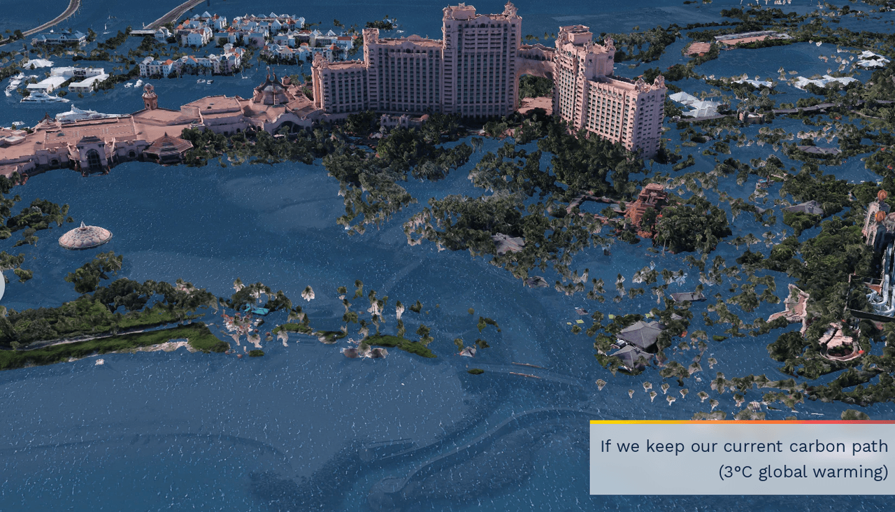 <b>Las Bahamas</b>. El complejo hotelero Atlantis Bahamas vería inundados sus terrenos y parte de la estructura si se mantienen las emisiones actuales.