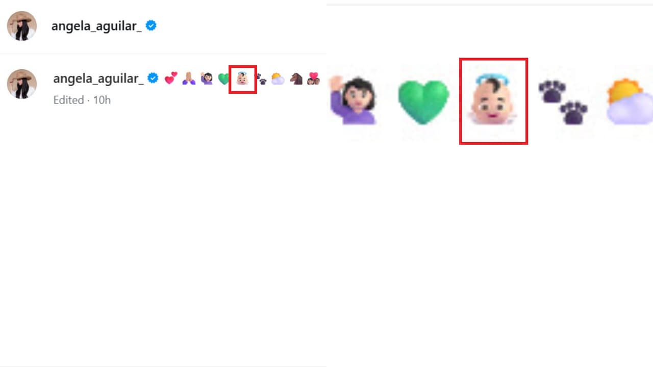 Este es el emoticono del bebé que puso Ángela Aguilar en las nuevas fotos que publicó en Instagram y que ha generado dudas: ¿se refiere a Inti o a un supuesto embarazo por parte de ella?