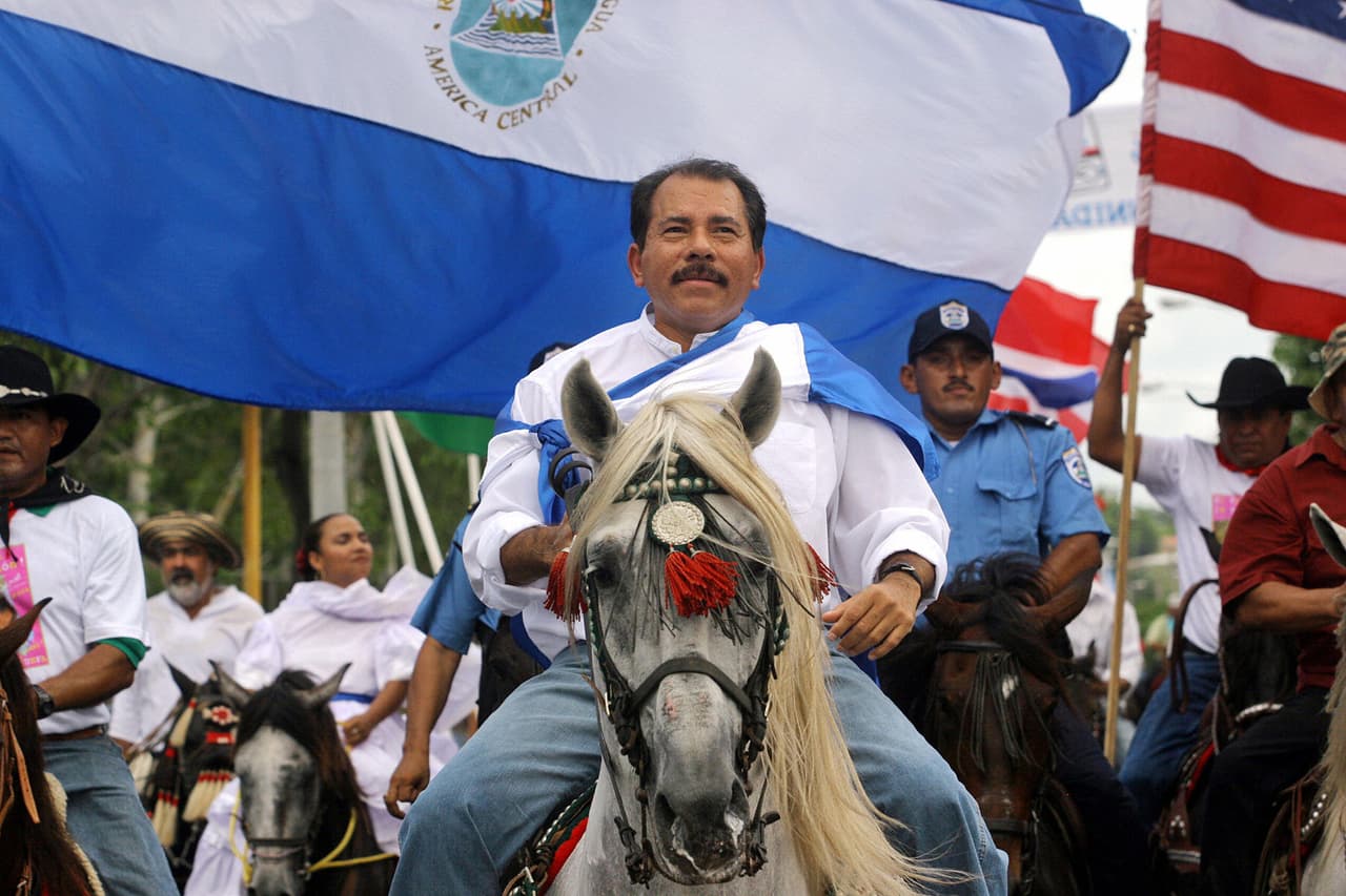 Daniel Ortega during the celebration of the 27th anniversary of the triumph of the Sandinista revolution on July 19, 2006. He was in full campaign mode, running again for the presidency of Nicaragua in the November 2006 elections.