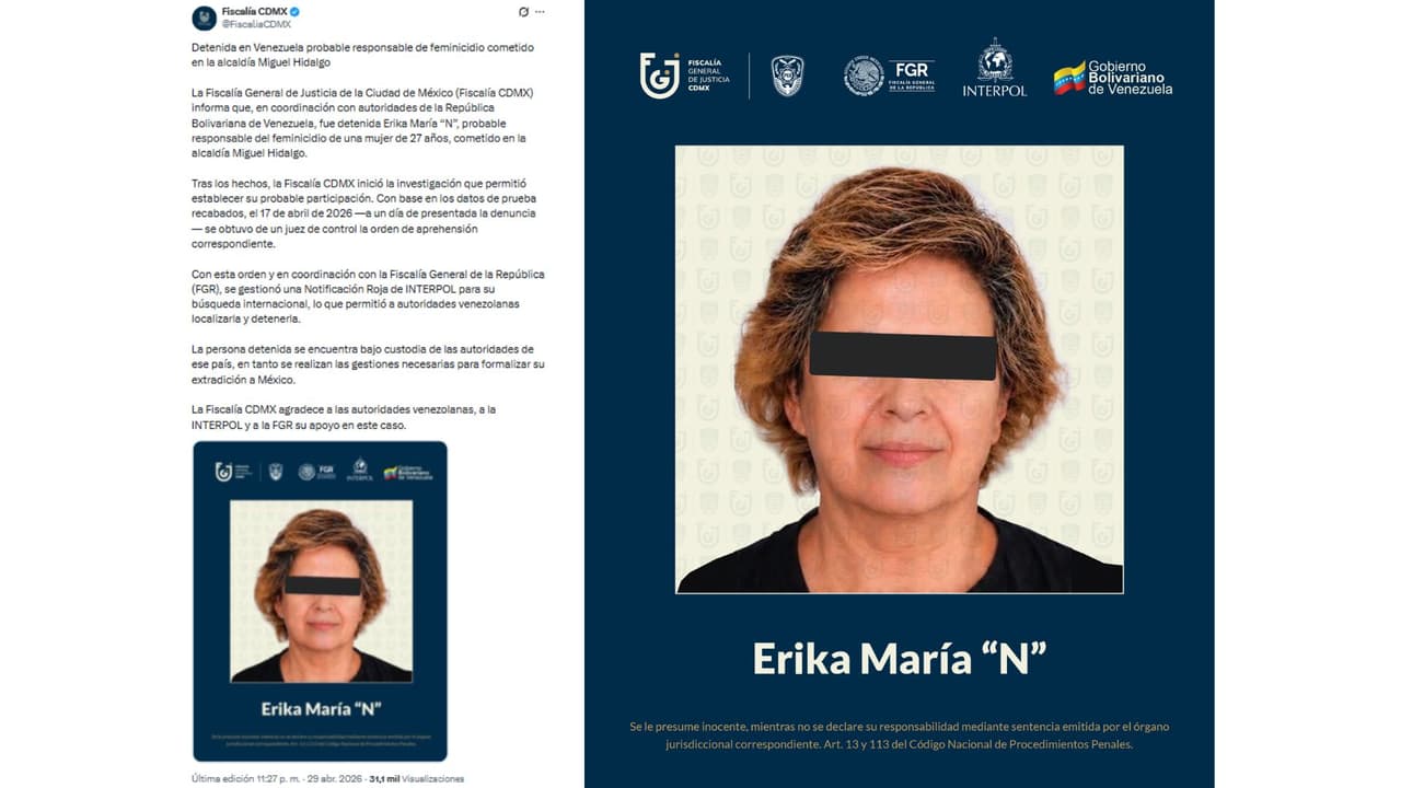 La Fiscalía General de Justicia de la Ciudad de México informó de la detención de Erika Herrera, suegra de Carolina Flores.