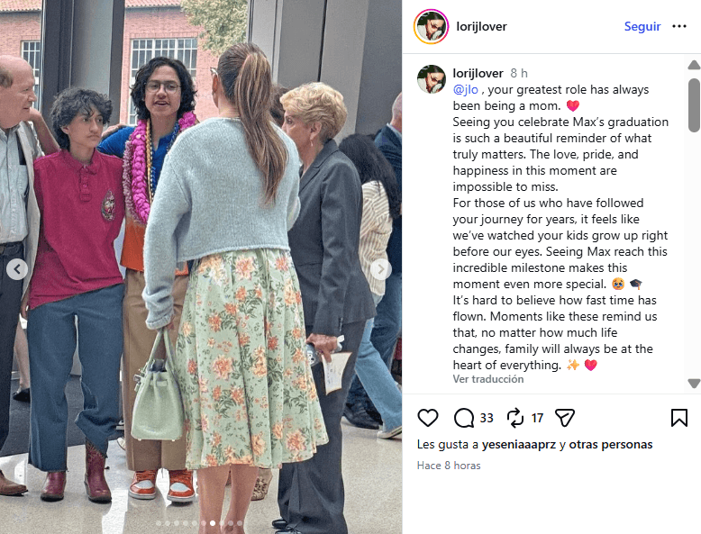 JLo y su familia en la graduación de Max.
