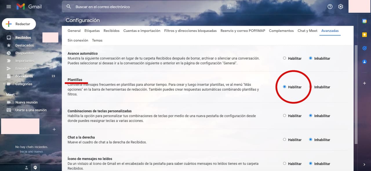 Habilitar plantillas de Gmail